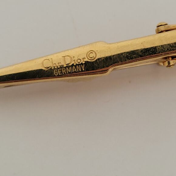 Christian Dior Tie Bar Clip Clasp Gold Tone Vintage Made Germany Designer - Picture 3 of 6